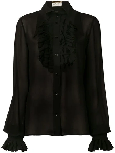 Saint Laurent Frill Detail Shirt In Black