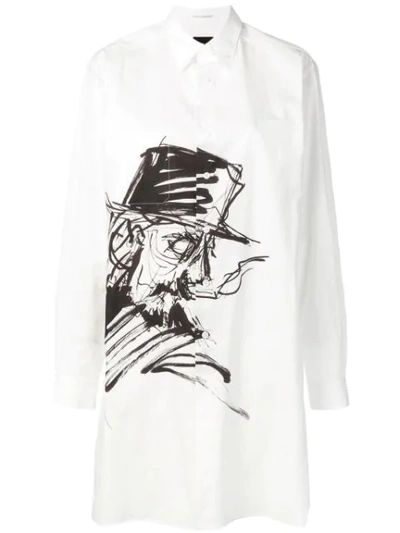 Yohji Yamamoto Oversized Printed Shirt In White