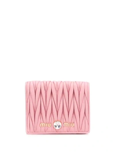 Miu Miu Matelassé Leather Wallet In Pink