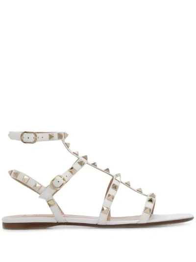 Valentino Garavani Rockstud Flat Suede Sandals In Pastel Gray