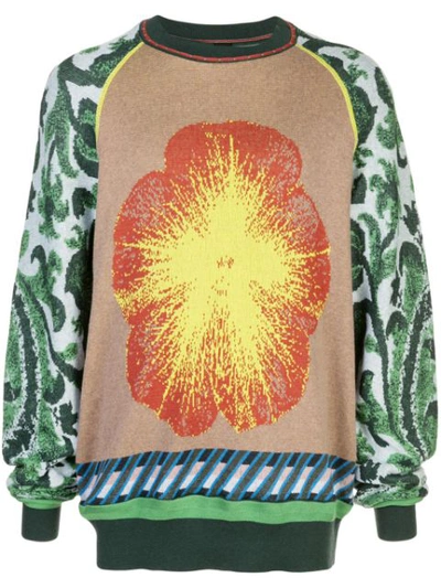 Bernhard Willhelm Floral Contrast Sweater In Green