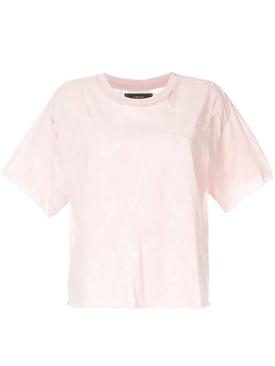 Amiri Distressed Acid Wash Cropped T-shirt In Pink