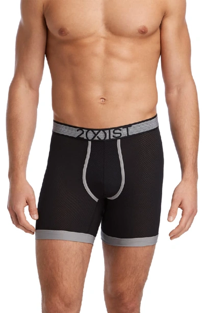 2(x)ist Men's Textured Mesh Boxer Briefs In Black/ Sharkskin