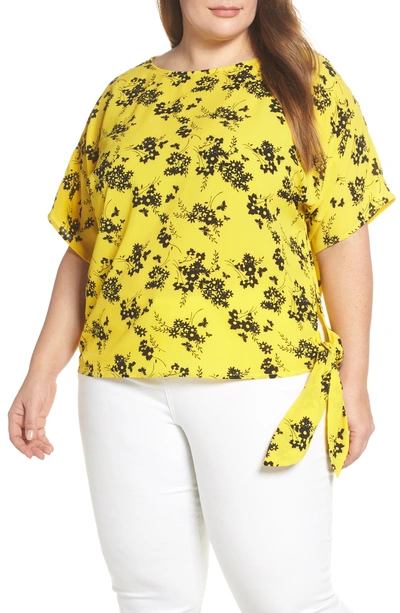 Michael Michael Kors Floral Side Tie Top In Golden Yellow/ Black