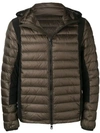 Moncler Color-block Down Hooded Puffer Jacket In Green