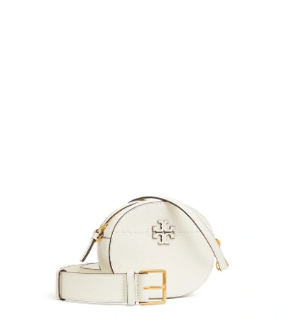Tory Burch Mcgraw Round Leather Convertible Crossbody In White | ModeSens