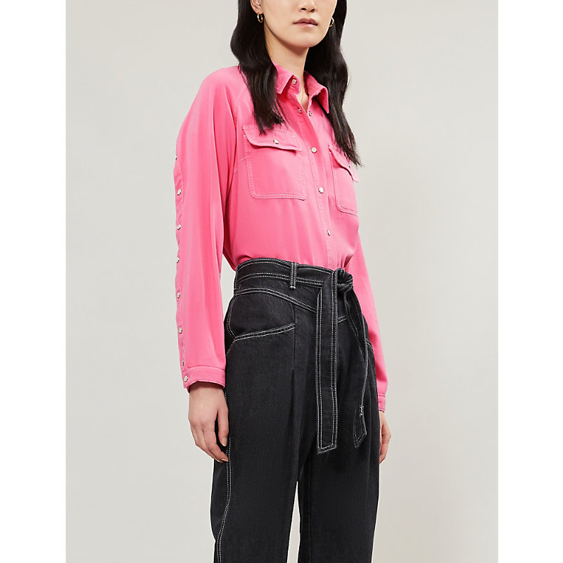 pink oversized denim shirt