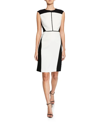 Elie Tahari Lottie Sleeveless Color-block Sheath Dress In Fresh Pearl