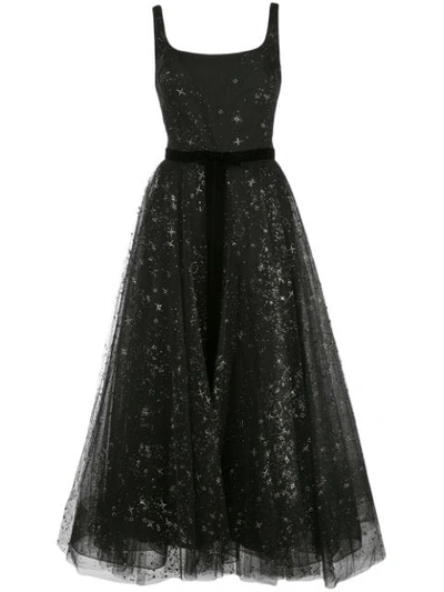 marchesa notte glitter tulle dress Sleeveless Midi-tea In Black Category:PROM DRESSES
