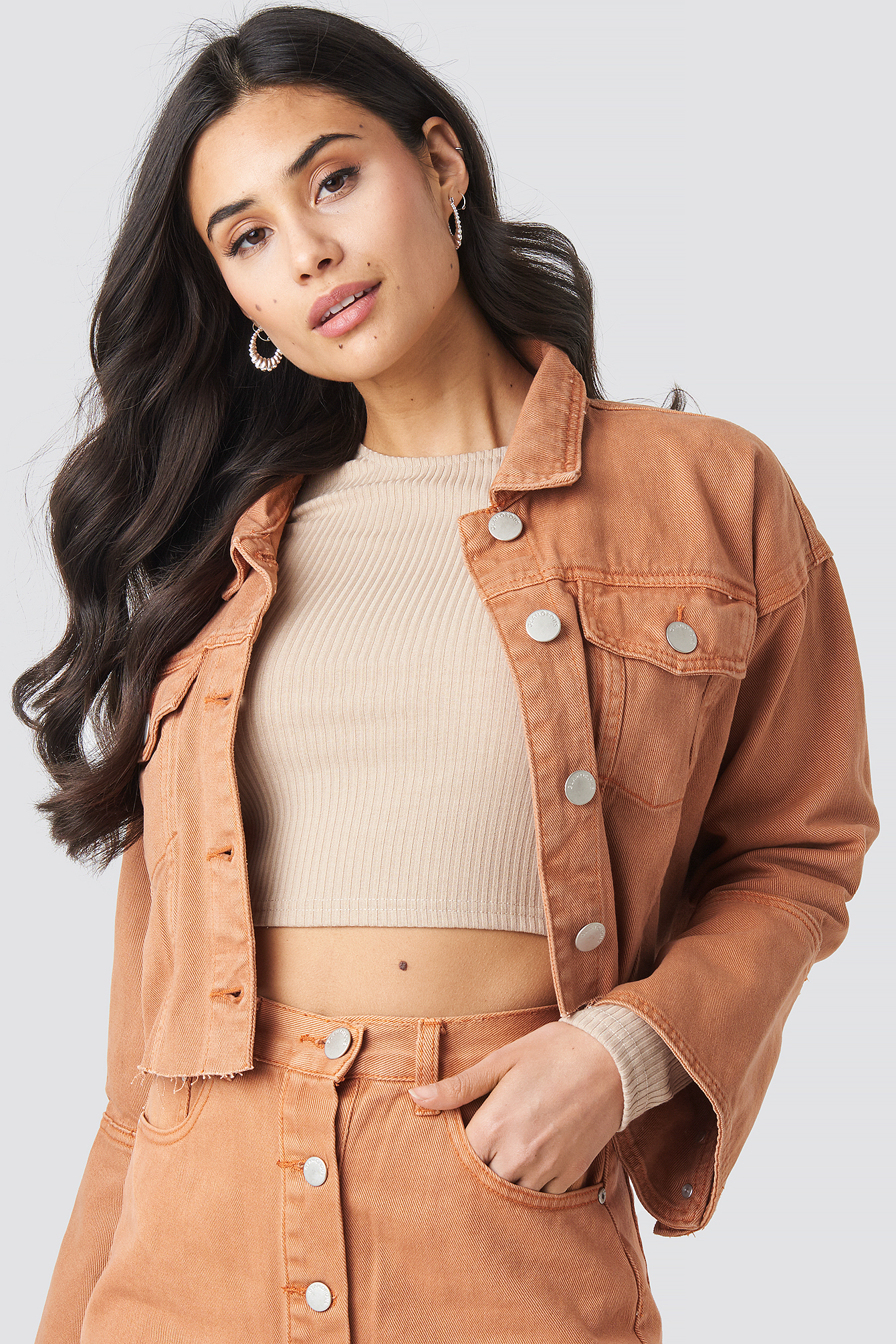 cropped denim jacket orange