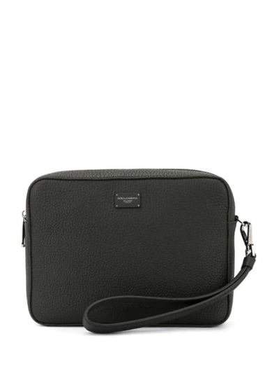 Dolce & Gabbana Palermo Branded Plate Clutch In Black