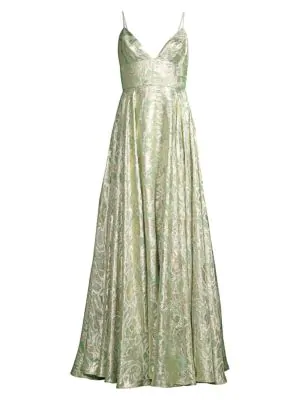 Mestiza New York Stella Printed Chiffon Gown In Metallic Silver | ModeSens