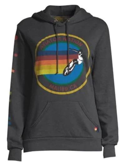 Aviator Nation Rainbow Graphic Hoodie In Charcoal