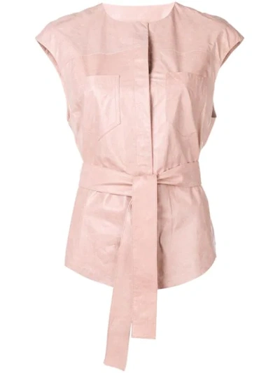Drome Belted Leather Waistcoat In Pink