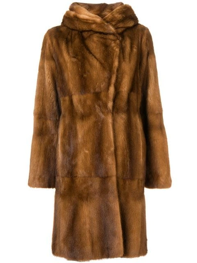 Liska Zen Midi Fur Coat In Brown