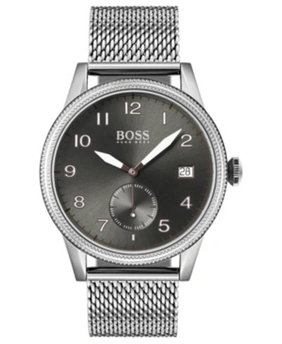 Hugo Boss Men's Legacy Stainless Steel Mesh Bracelet Watch 44mm In Silver