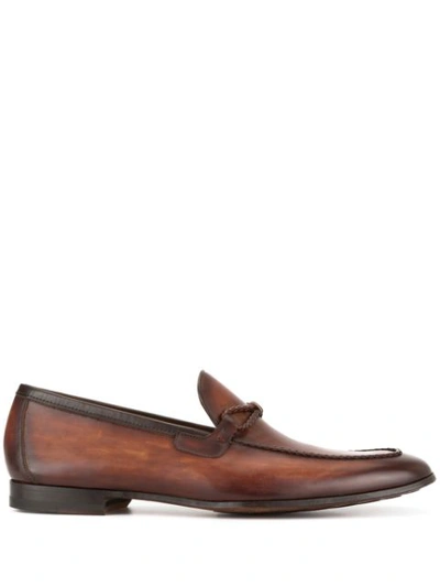 Magnanni Braid-trimmed Leather Loafers In Brown