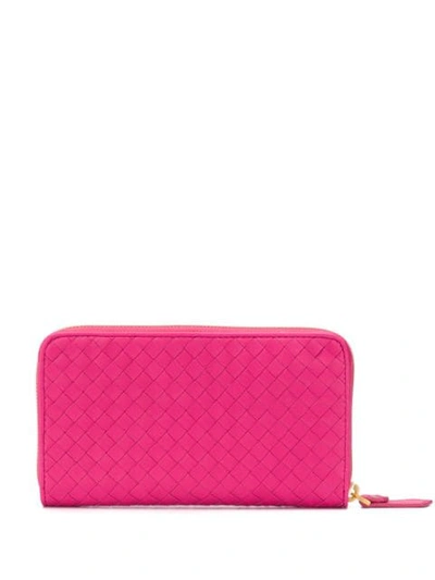 Bottega Veneta Intrecciato Zip Around Wallet In Pink