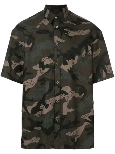 Valentino Camouflage Print Short-sleeved Shirt In Green