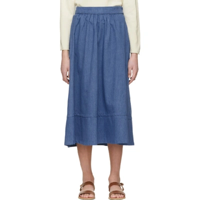 Apc Margaux Cotton-blend Denim Midi Skirt In Blue
