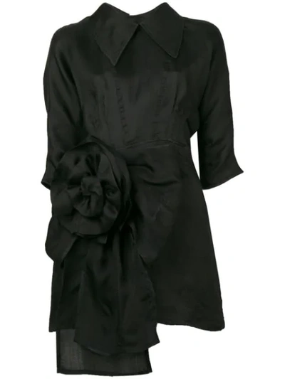 Miu Miu Rosette Silk-gazar Mini Dress In Black