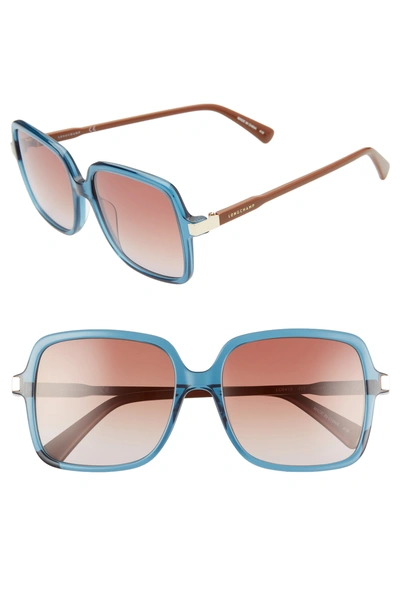 Longchamp Le Pliage 55mm Gradient Square Sunglasses In Blue/ Brown Pliage