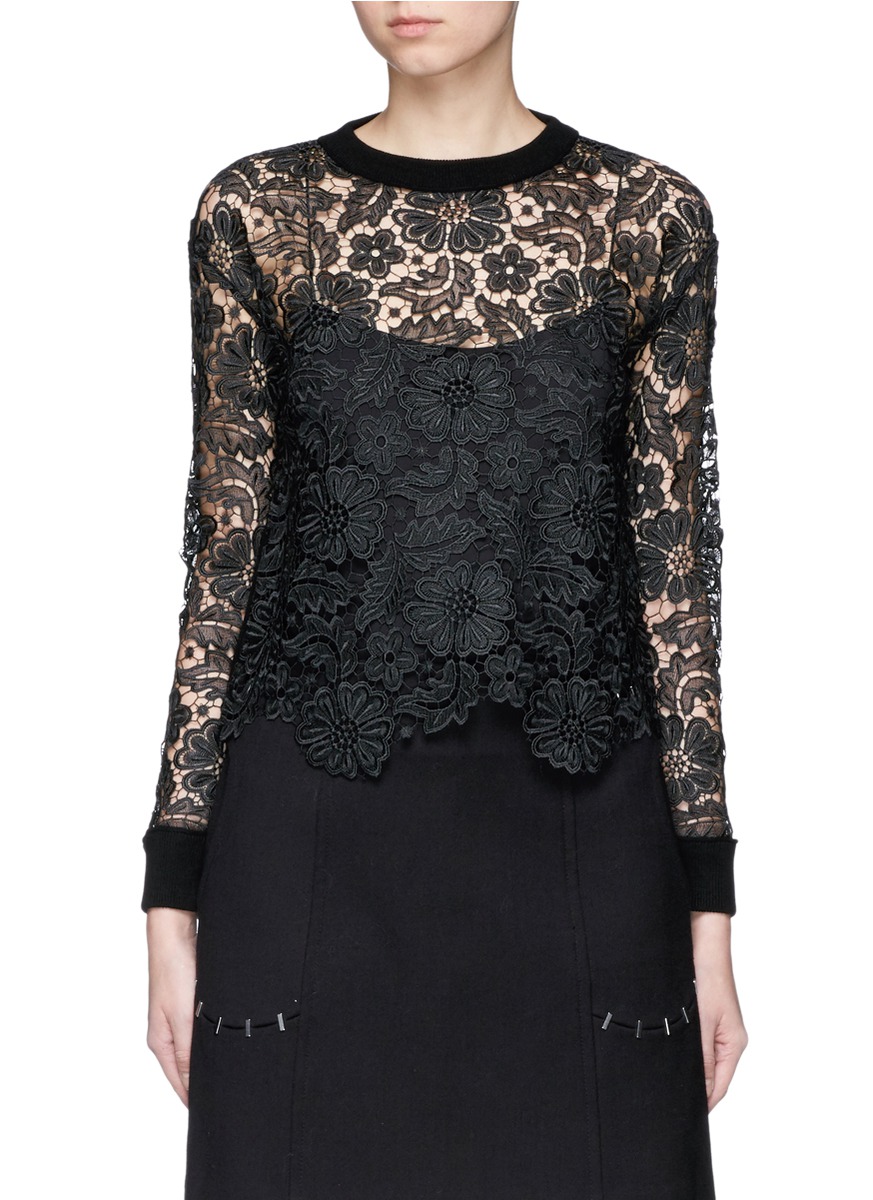 Alice And Olivia 'jesse' Floral Guipure Lace Wool Sweater | ModeSens