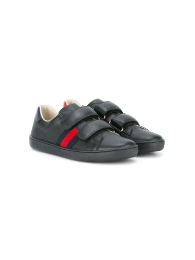 Gucci Boys Black Kids New Ace Vl Leather Trainers 4-8 Years 11 In Blue