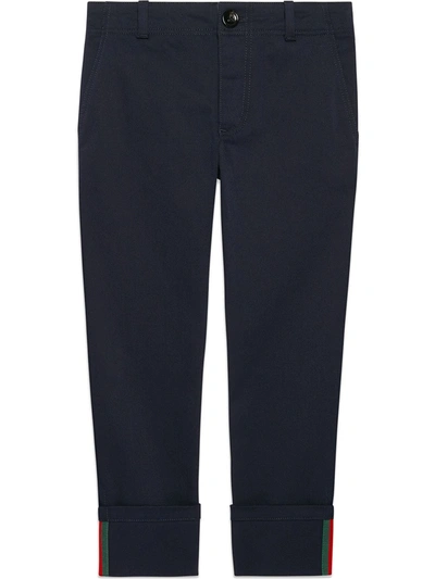 Gucci Kids' Children's Gabardine Trouser With Web In Blue