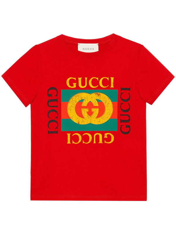 Gucci Kids' Red T-shirt With Multicolor Frontal Press | ModeSens