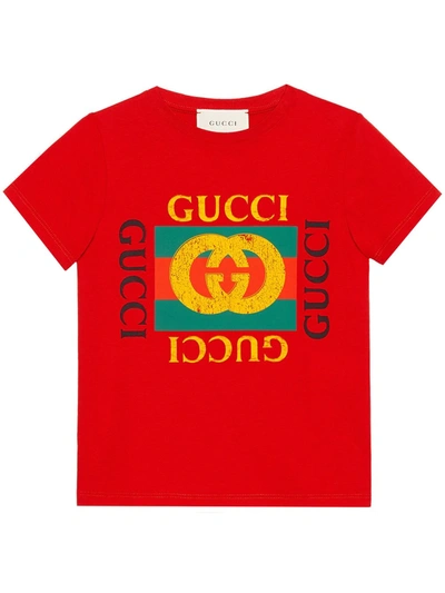 Gucci Kids' Red T-shirt With Multicolor Frontal Press In Unica