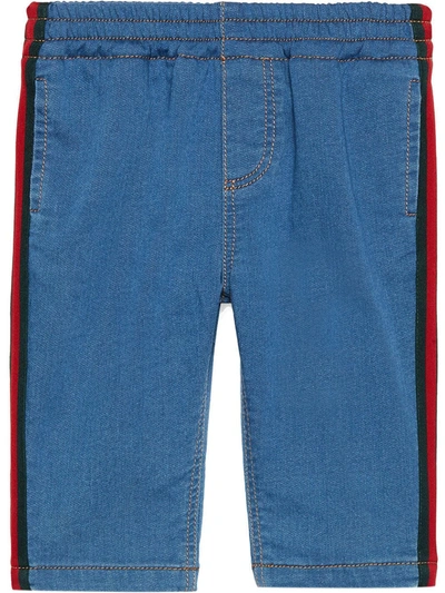 Gucci Baby Jersey Denim Trouser With Web In Blue