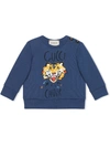 Gucci Baby Sweatshirt With " Choir" Tiger In Blue