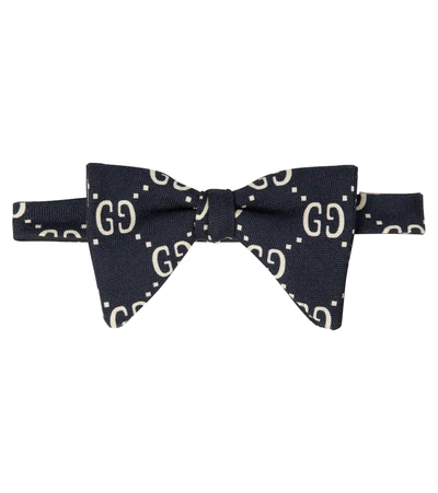 Gucci Kids' Gg Jacquard Wool And Silk Bow Tie In Navy,white