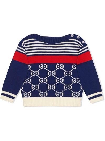Gucci Baby Gg And Stripes Knit Sweater In Blue