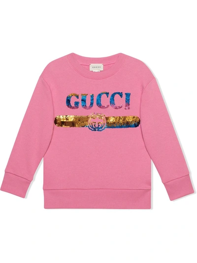Gucci Kids' Sequin-embellished Logo Sweatshirt In Pink