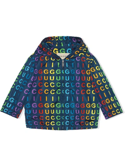 Gucci Baby Nylon Jacket With  Vertical Print In Blue