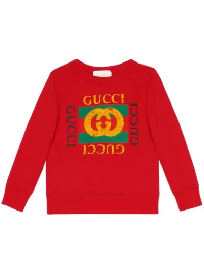 Gucci Kids' Long-sleeve Logo Sweatshirt, Size 4-10 In Red