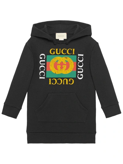 Gucci Kids' Black Branded Hooded Dress