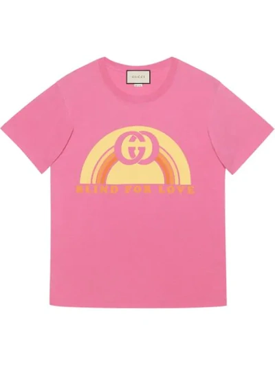 Gucci Children's T-shirt With Rainbow Print In Pink