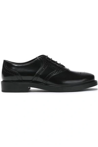 Tod's Gomma Perforated Glossed-leather Brogues In Black