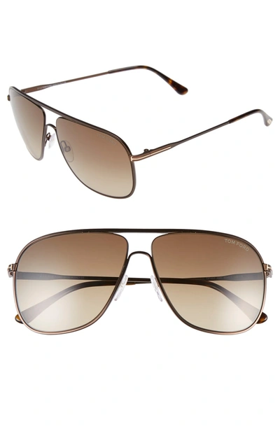 Tom Ford 60mm Matte Aviator Sunglasses - Matte Brown/ Havana Roviex
