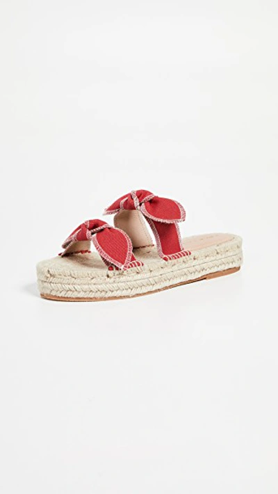 Loeffler Randall Daisy Two Bow Platform Espadrille Sandals In Bright Red