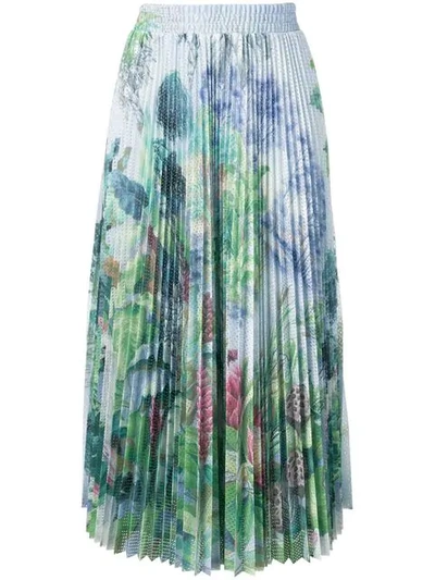 Red Valentino Pleated Floral Midi Skirt In Green