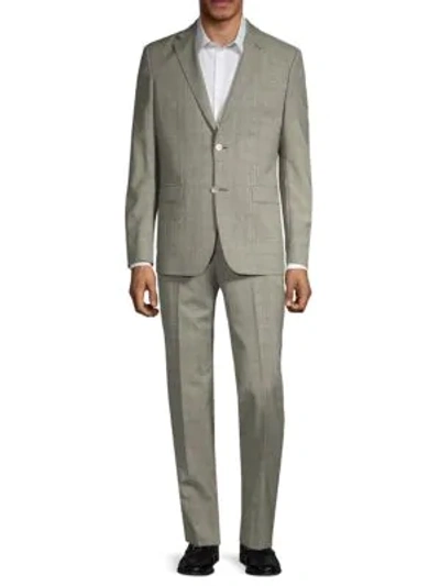 Versace Modern-fit Plaid Wool Suit In Grey