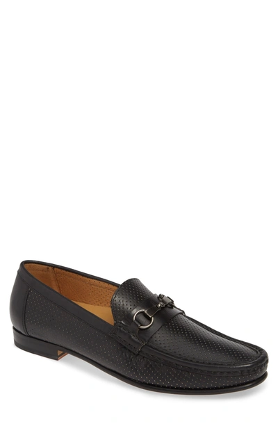 Mezlan Perforated Bit Loafer In Black Leather