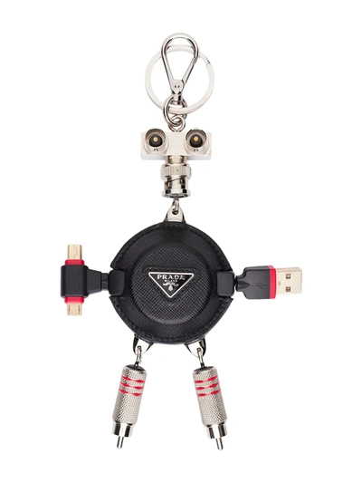 Prada Saffiano Leather Keychain In Black