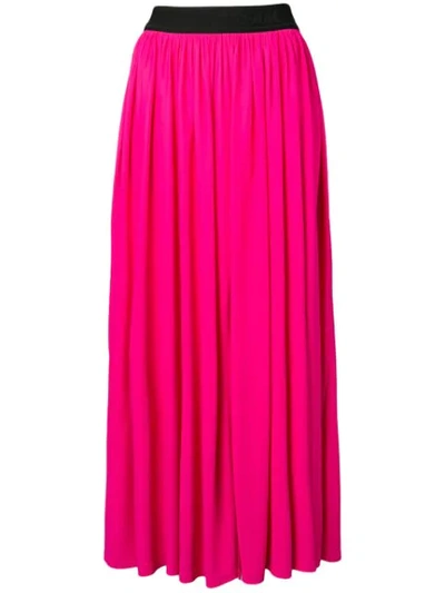 Msgm Pleated Neon Wool Skirt In Pink