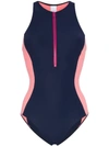 Flagpole Stella Zip Up Swimsuit In Navy Flamingo