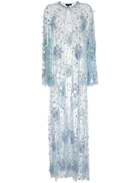 Jenny Packham Long Sequin Cardigan In Blue Modesens